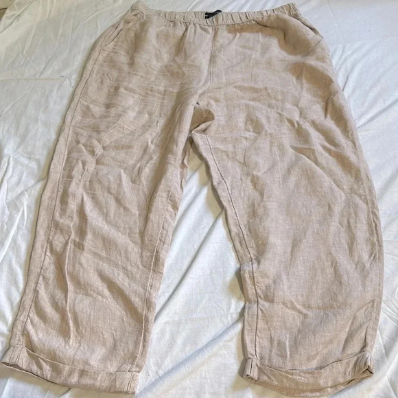 RACHEL ROY beige cropped linen pants size XL pockets - Picture 1 of 6